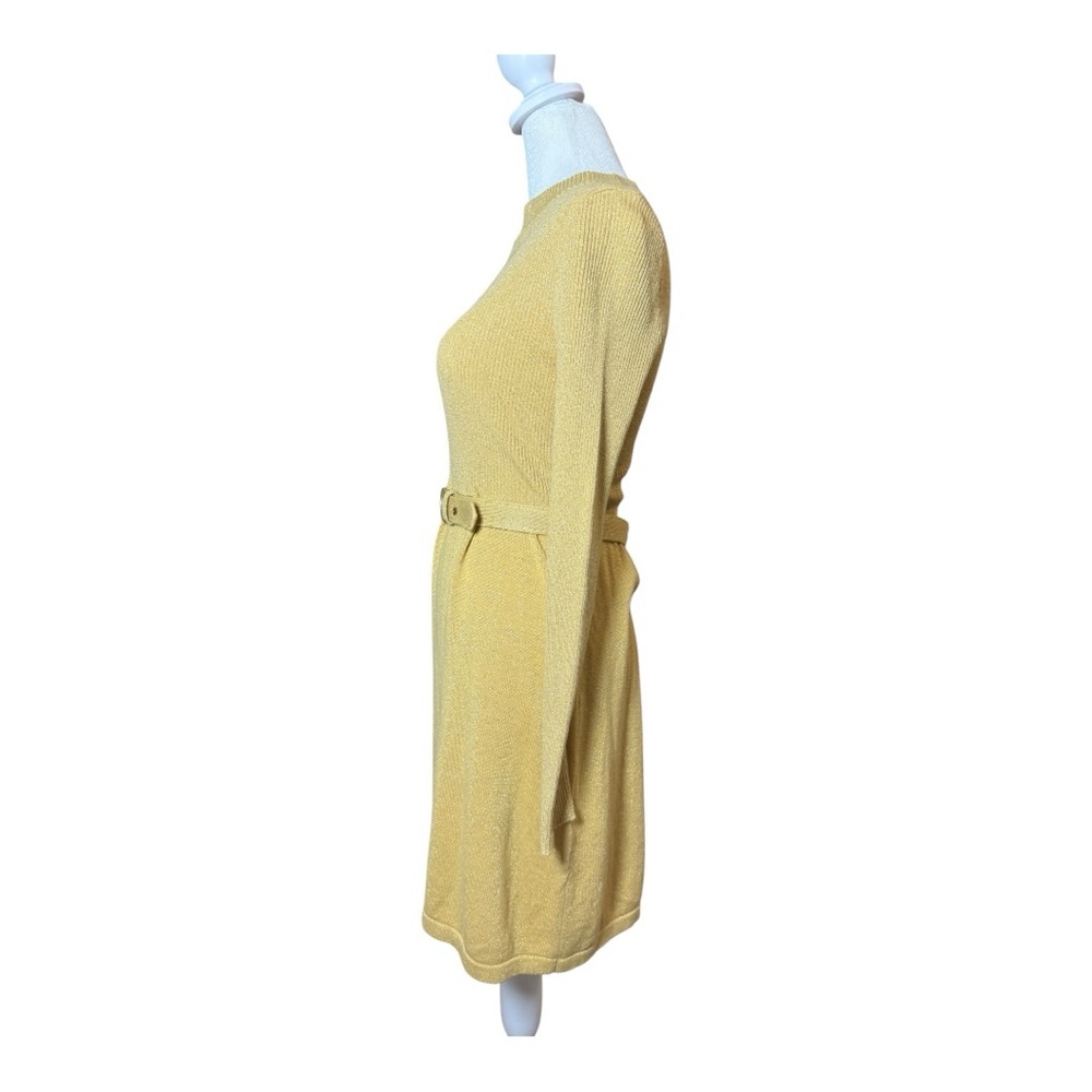 Free People XS Gold Metallic Knit Dress Shimmer Mock Neck Belted Knit Dress - Picture 7 of 7